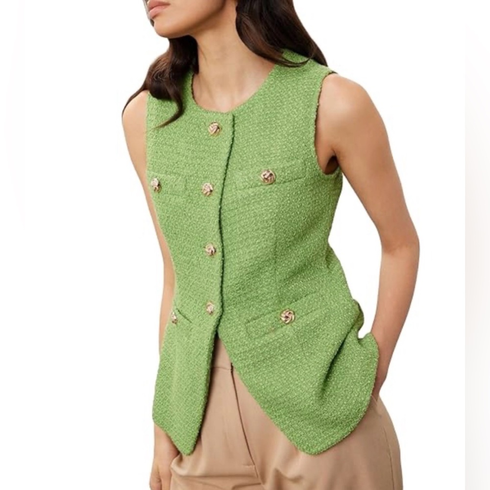 Green buttoned long slit vest top